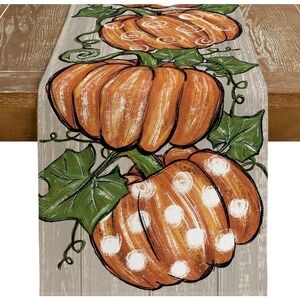 GEEORY Fall Table Runner 13x120 in. Pumpkins Leaves Farmhouse Table‎ Decoration